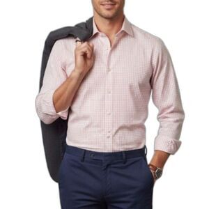 Peter Millar Men's Nanoluxe White Pink Check LS Button Front Shirt Size 15R